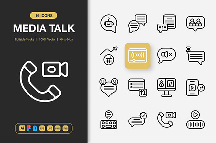 Media Talk Icons, an Outline Icon by Spacepixel Creative