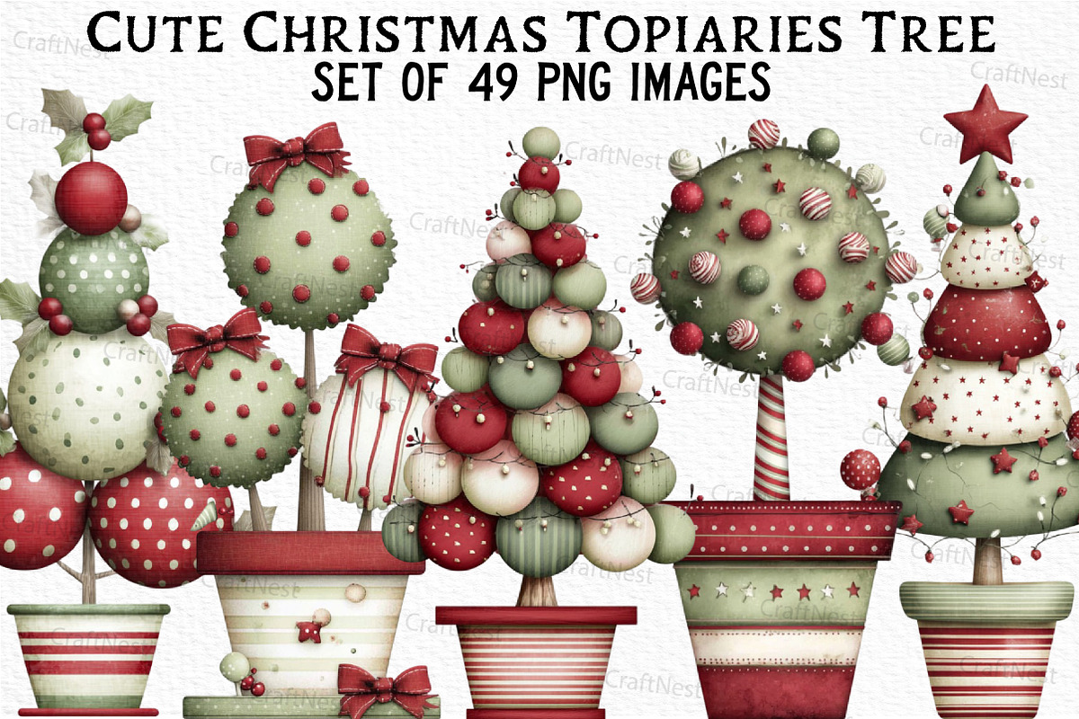 Cute Christmas Topiaries Tree, an Illustration by Craft Nest (Photo 1 of 6)