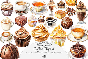 Watercolor coffee Clipart, an Illustration by Design Market