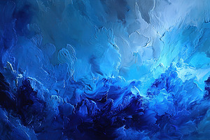Vivid abstract painting in shades of blue with fluid brush strok, an Abstract Photo by Ales Munt