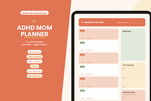 ADHD Planner for Moms, a Stationery Template by The Clipart House
