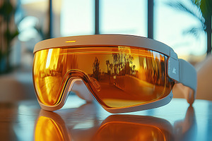 Stylish sports sunglasses on a table, a Photo by Tanuart