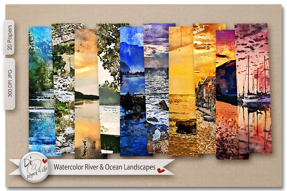 Watercolor River & Ocean Landscapes, an Illustration by Legacy4Life Designs (Photo 1 of 4)