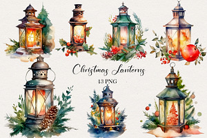 Christmas Lanterns Clipart. AI