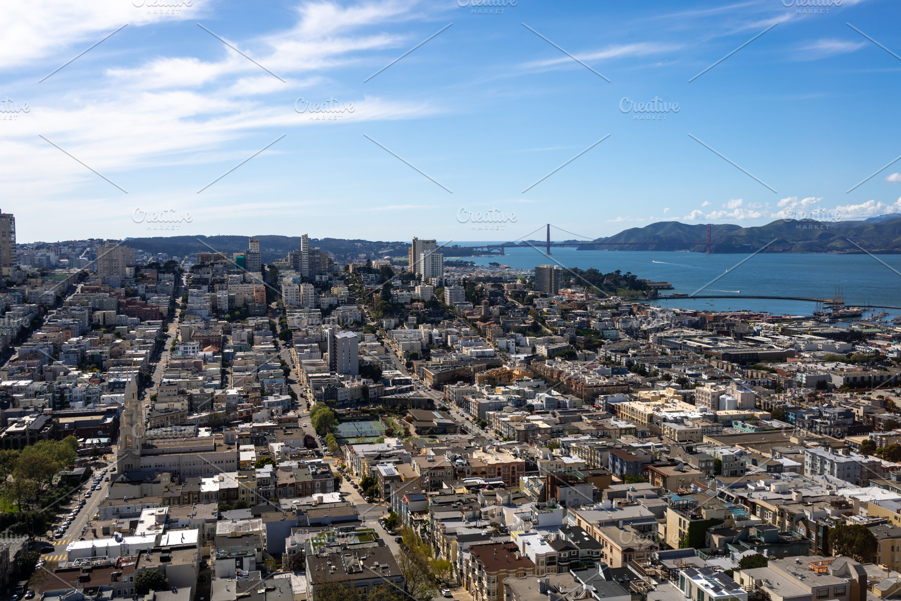 Panoramic view of San Francisco Bay and downtown skyline, USA, an Architecture Photo by GoodGoods
