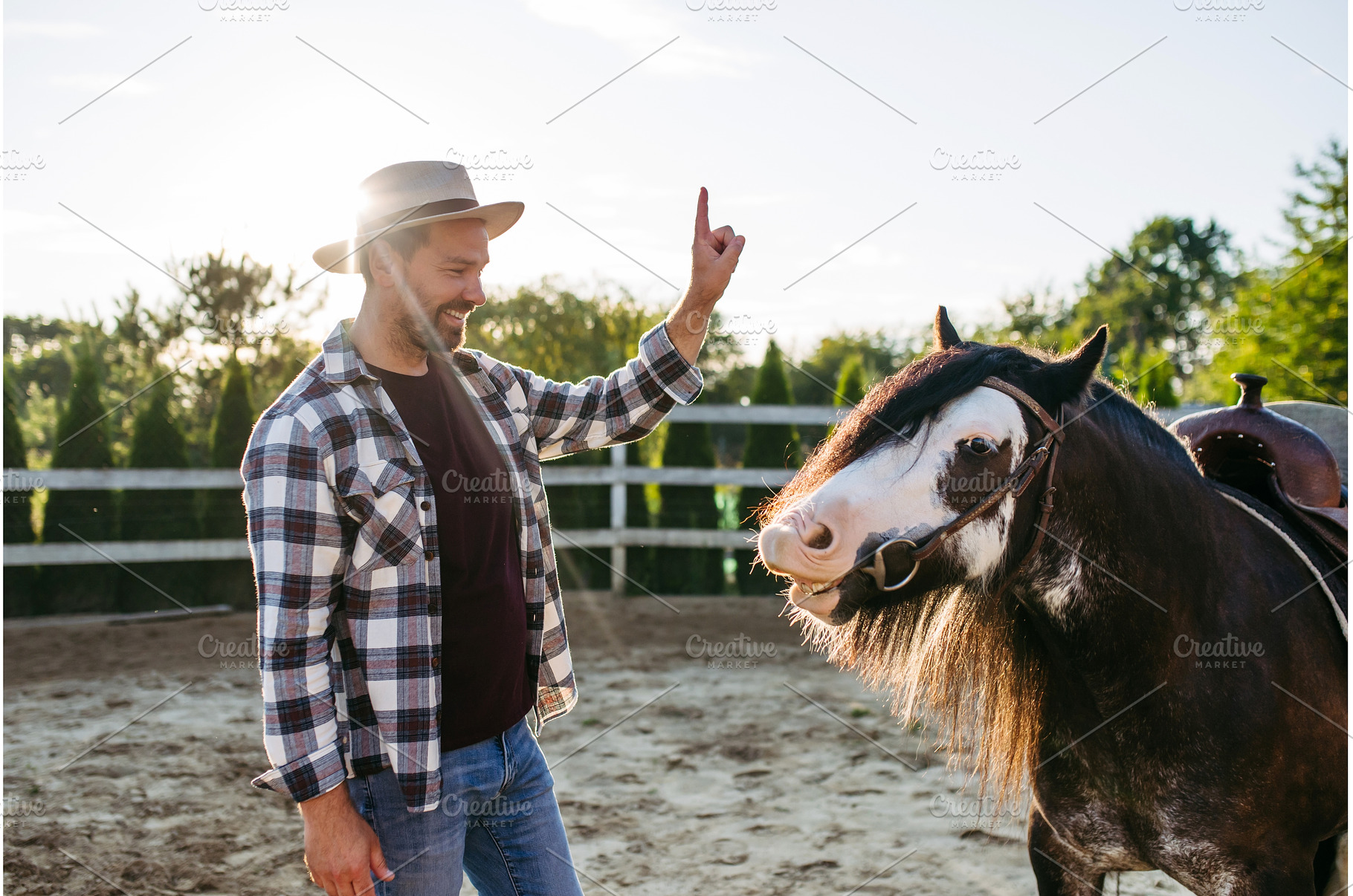 Farmer with his horse on farm., an Animal Photo by HalfPoint
