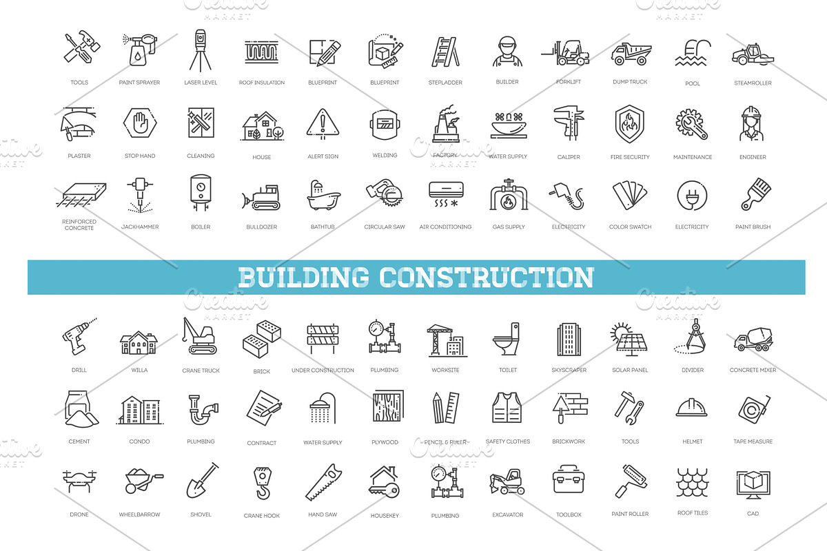 Building, Construction flat icons, an Outline Icon by Tettygreen (Photo 1 of 2)