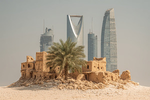 Old Mud Brick House Ruins Modern Sky, a Photo by Pixeness Studio