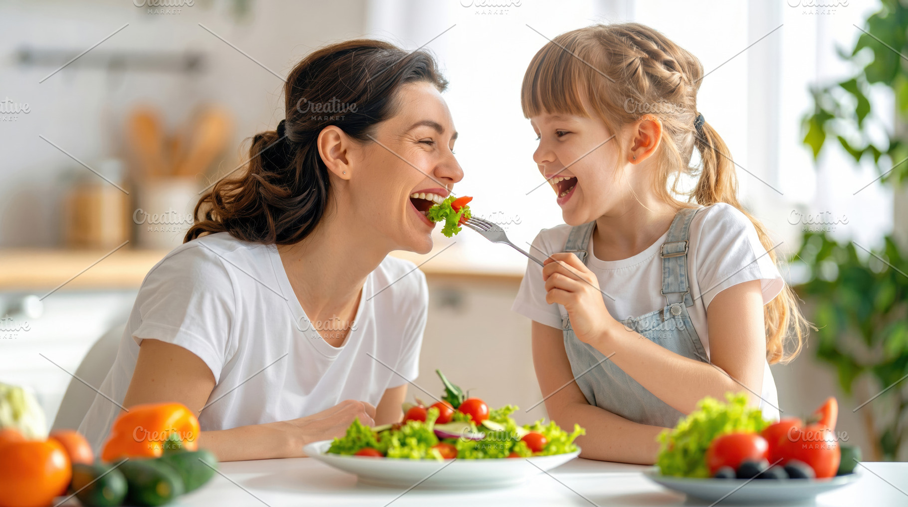 Mother and Daughter Sharing Healthy Salad, a Food & Drink Photo by Davizro's Market