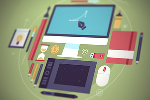Graphic Designer Flat Workspaces