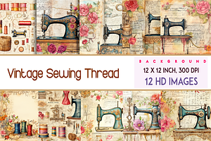 Vintage Sewing Thread and Needle, a Background Graphic by Printable Treasure