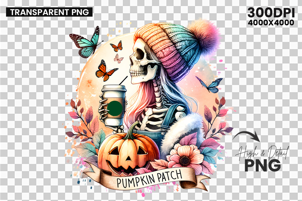 Autumn Girl Skeleton Pumpkin Fall, a Seasonal Illustration by Creative Arslan (Photo 3 of 3)