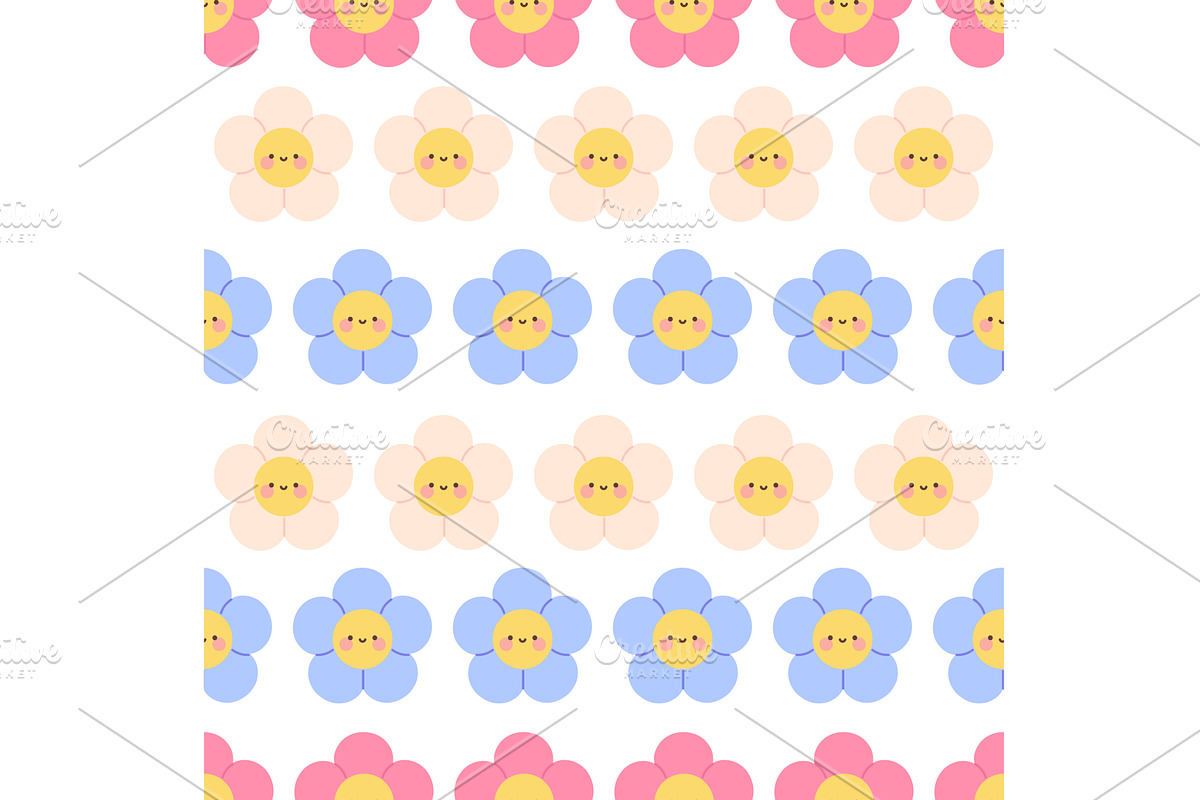 Daisy seamless pattern. Funny flower, an Object Illustration by LadadikArt