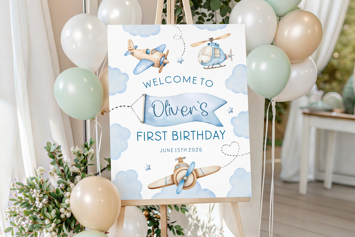 Airplane First Birthday Welcome Sign, a Templates & Theme by VeliusCreativeStudio (Photo 3 of 3)