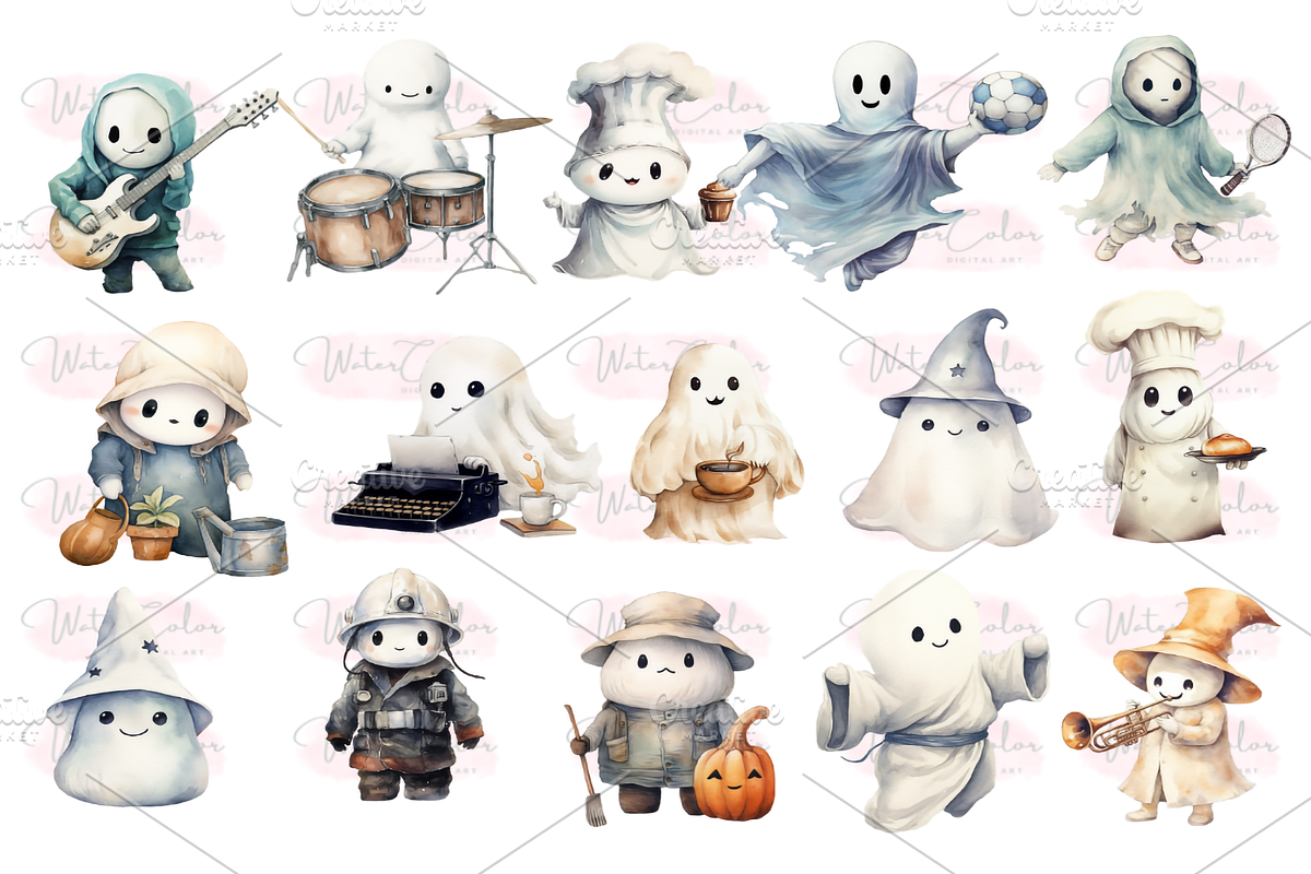 The Cute Ghosts Collection Clipart, a Seasonal Illustration by Watercolor Digital (Photo 2 of 8)