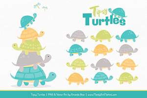 Land & Sea Turtle Stack Clipart, an Illustration by Amanda Ilkov