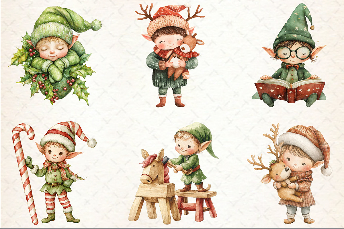 Whimsical Christmas Elf Clipart, an Illustration by Rose Art (Photo 3 of 4)