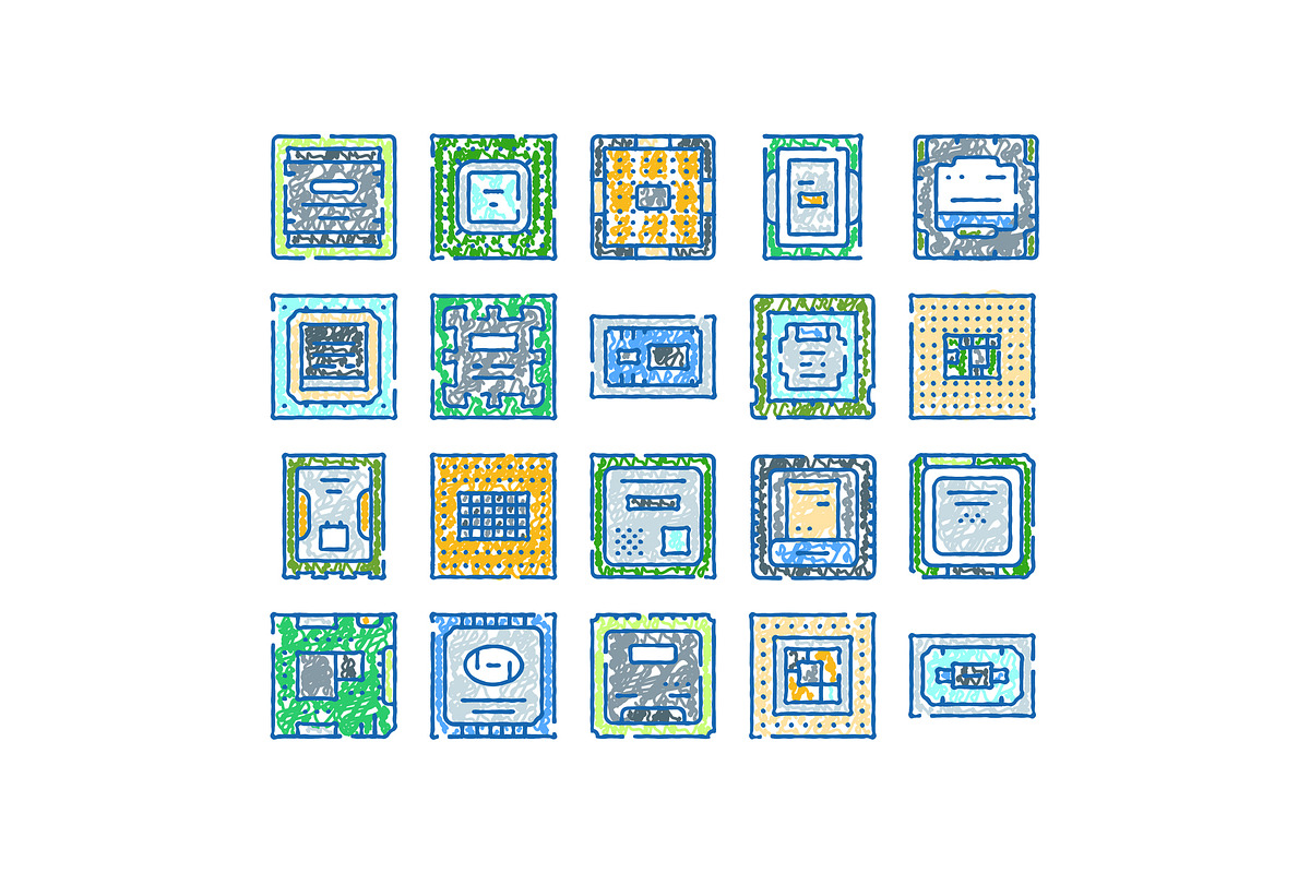 Computer microchip processors sketch, an Object Graphic by pikepicture