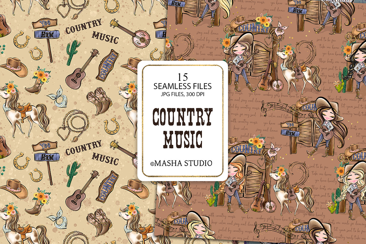 Country Music Seamless Patterns, a Pattern Graphic by Masha  Studio (Photo 2 of 8)