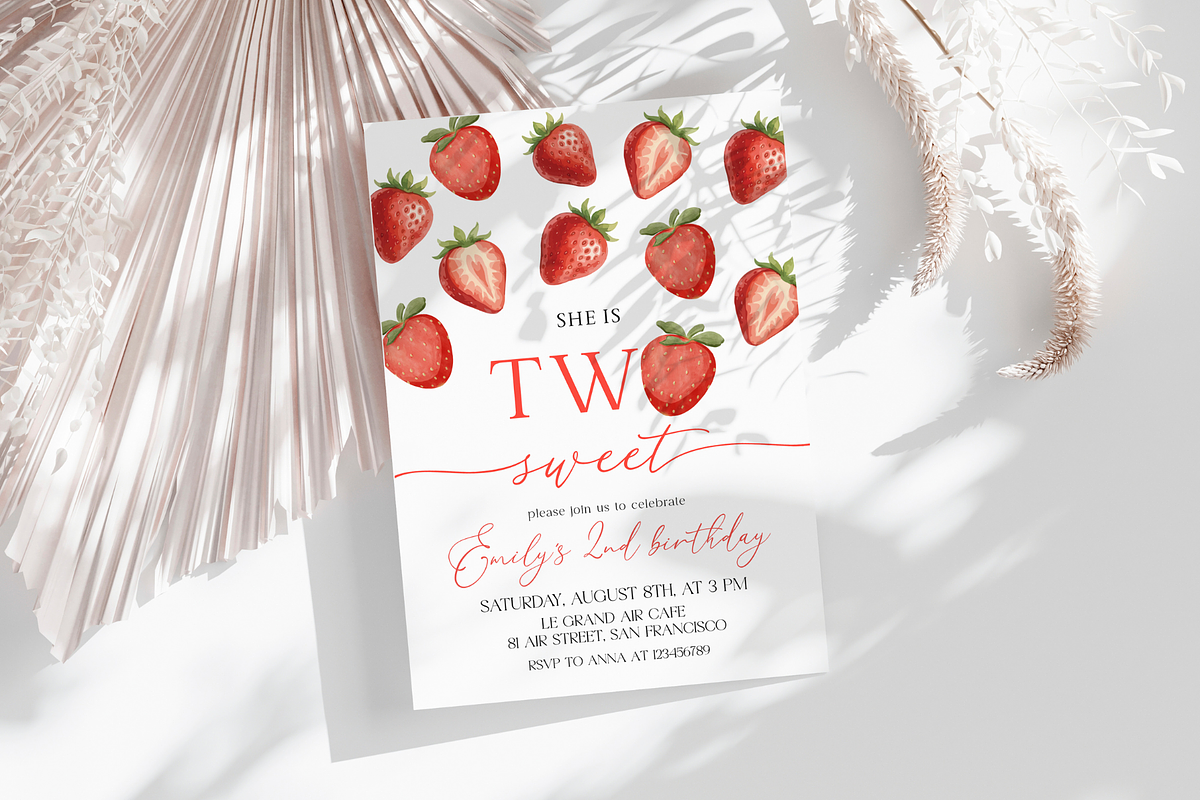Strawberry Girl 2nd Birthday Invite, a Templates & Theme by Digital_Mind (Photo 3 of 3)