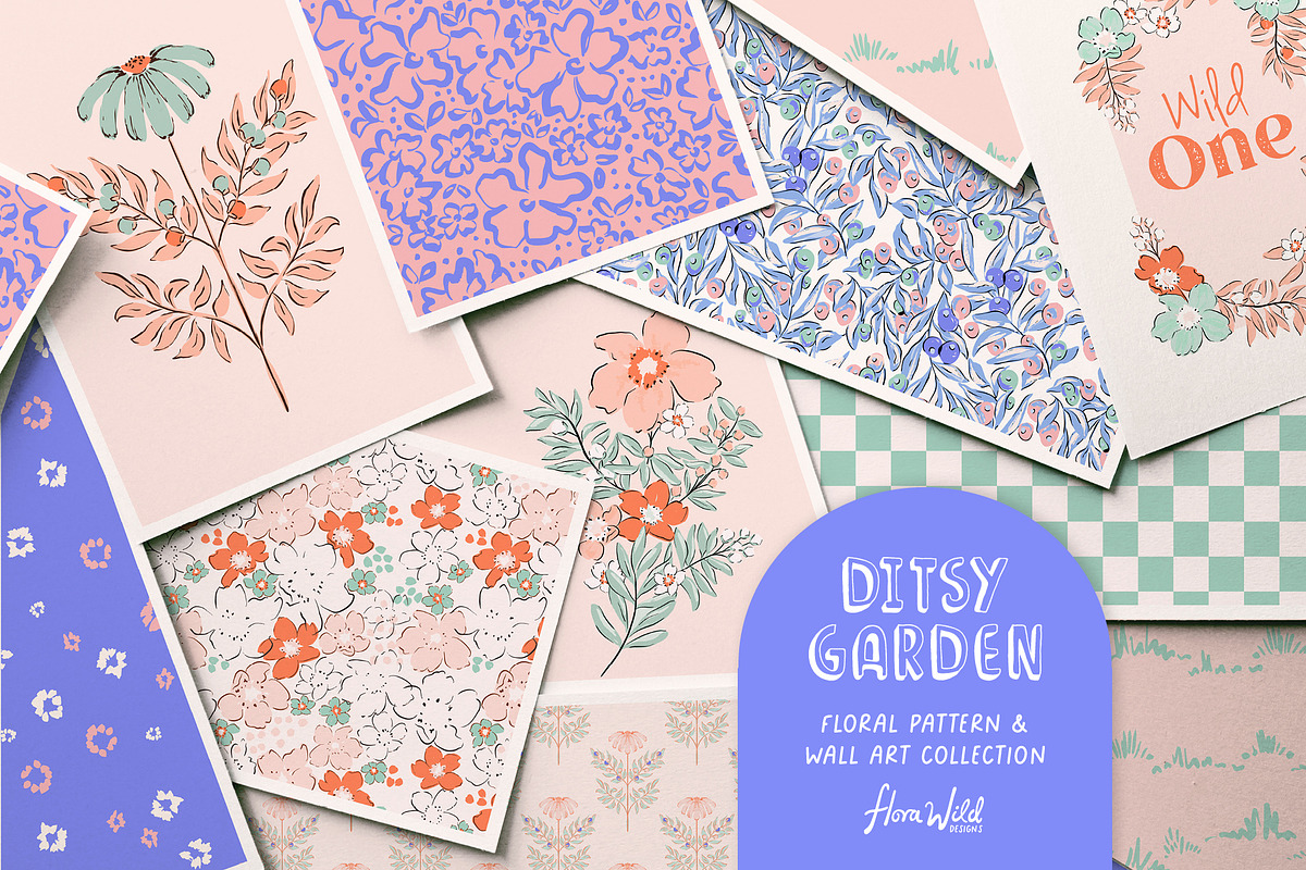 Retro floral patterns & wall art, a Pattern Graphic by Flora Wild Designs (Photo 1 of 5)