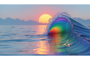 Vibrant rainbow-colored ocean wave, an Illustration by tilialucida