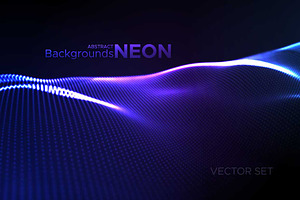 Abstract neon wave backgrounds set