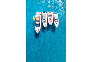 Aerial view of luxury yacht and boat