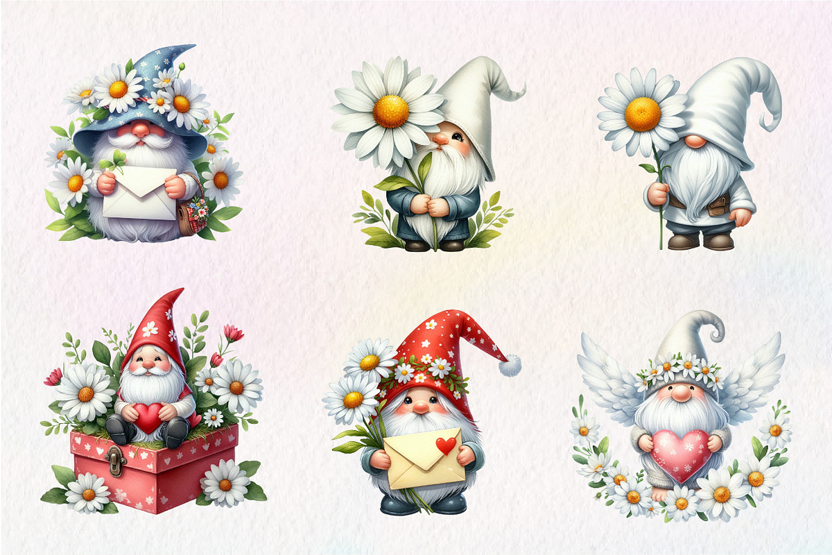 White Gnome Daisy watercolor Clipart, an Illustration by CreationArt (Photo 5 of 9)