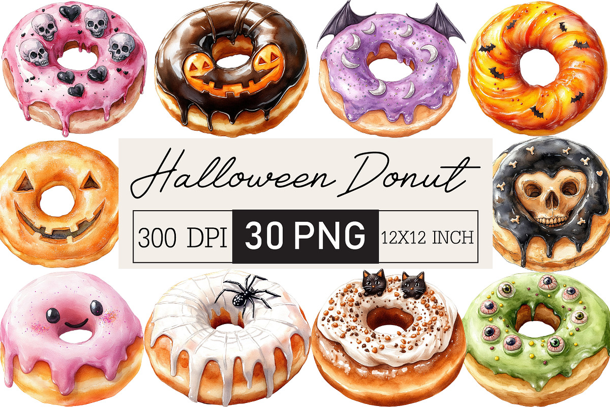 Donut Clipart Halloween Donut PNG, an Illustration by Black Bird Studio (Photo 1 of 4)