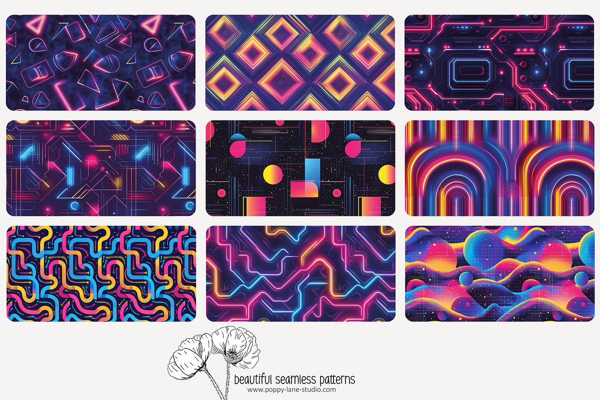70 neon light seamless pattern, a Pattern Graphic by Poppy Lane Studio (Photo 9 of 10)