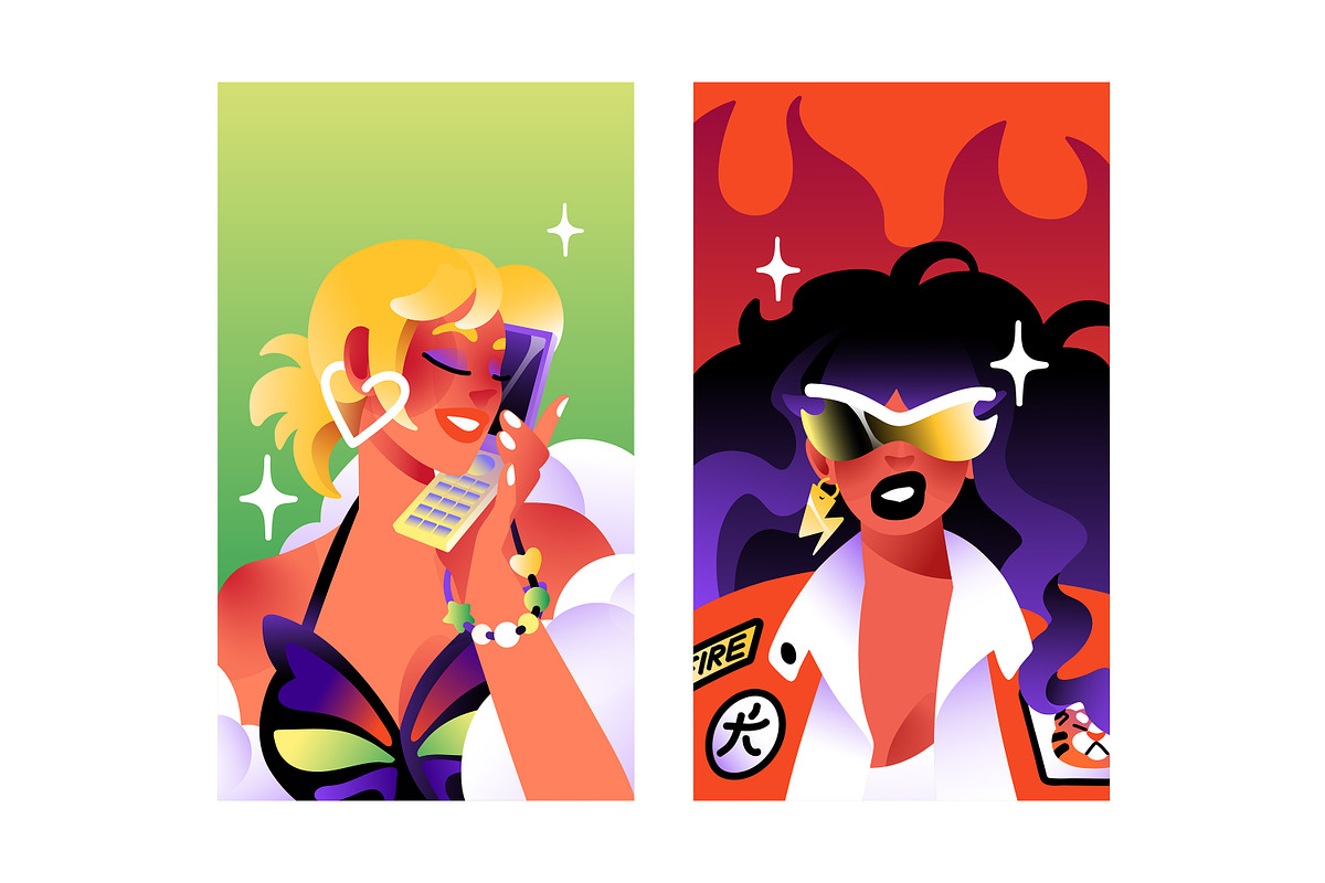 Fashion girls portraits set + banner, a Person Illustration by PaperTrident (Photo 3 of 10)