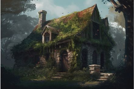 Cozy cottage moss. Generate Ai, an Illustration by Ylivdesign