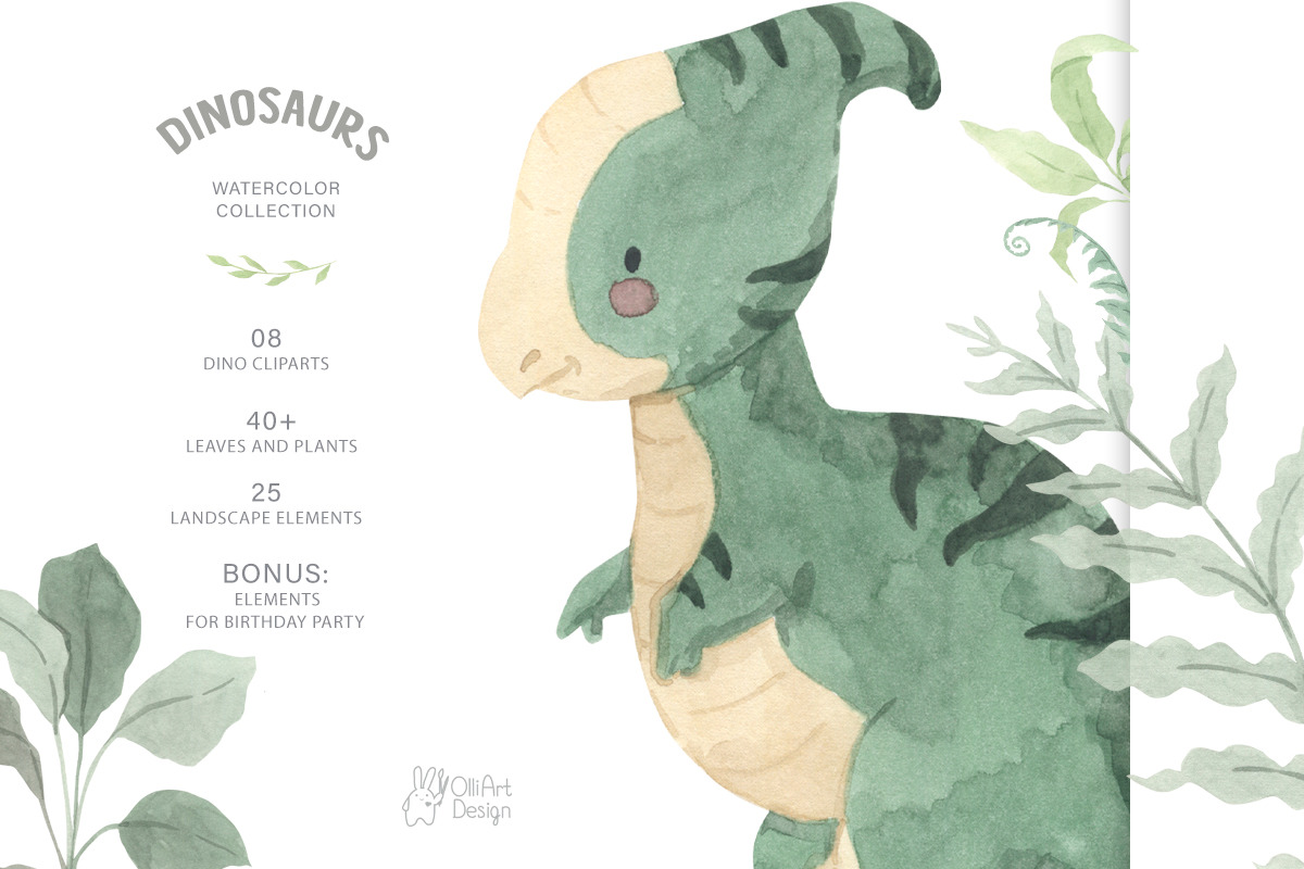 DINOSAUR watercolor clipart., an Animal Illustration by OlliArtDesign (Photo 11 of 12)