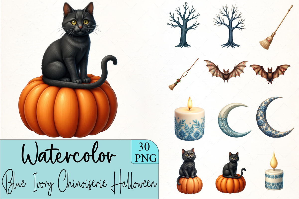 Blue & Ivory Chinoiserie Halloween P, an Illustration by CrexoraLab (Photo 4 of 5)
