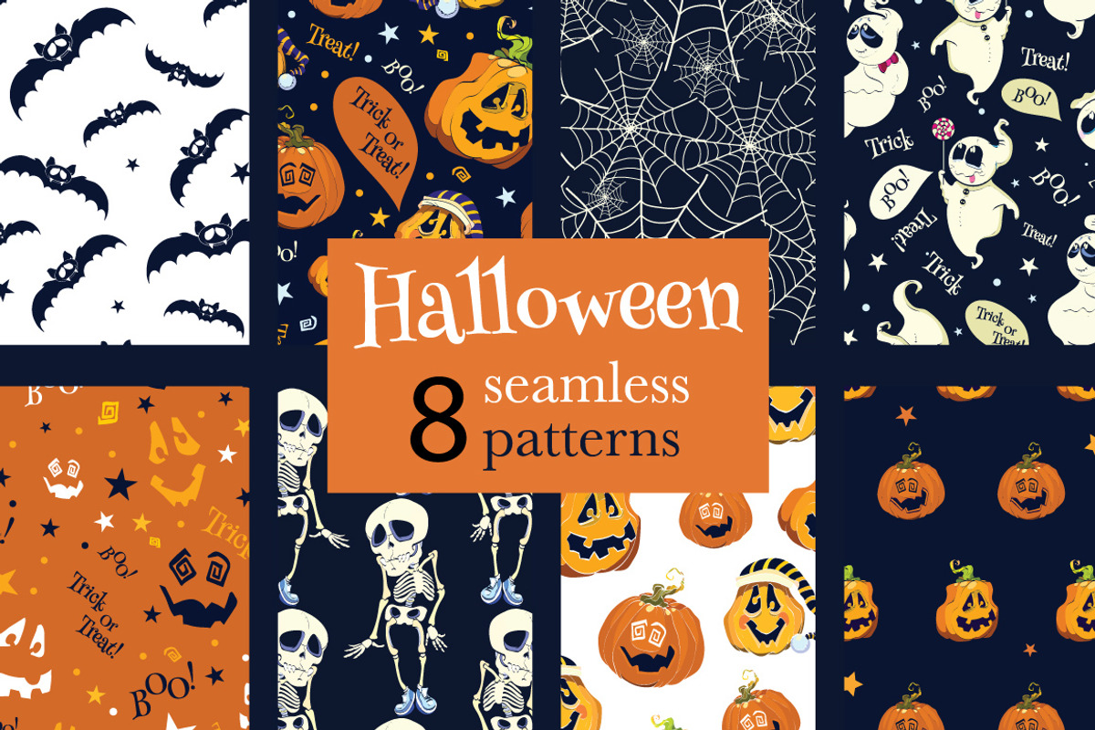 8 fun Halloween Party Patterns, a Pattern Graphic by Oksancia's Surface Design (Photo 1 of 2)
