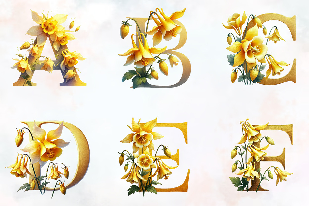 Golden Columbine Spring Alphabet Png, an Illustration by RobertsArt (Photo 4 of 7)
