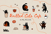 Knitted Cat Cafe Illustrations Set, an Animal Illustration by helenreveur (Thumbnail 1 of 5)