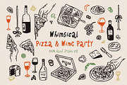 Whimsical Pizza & Wine Party set, a Food Illustration by Madiwaso (Thumbnail 1 of 11)