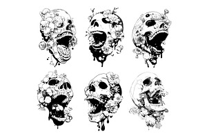 Color ink sketch skull with flower, an Object Illustration by Stock-Smart-Start