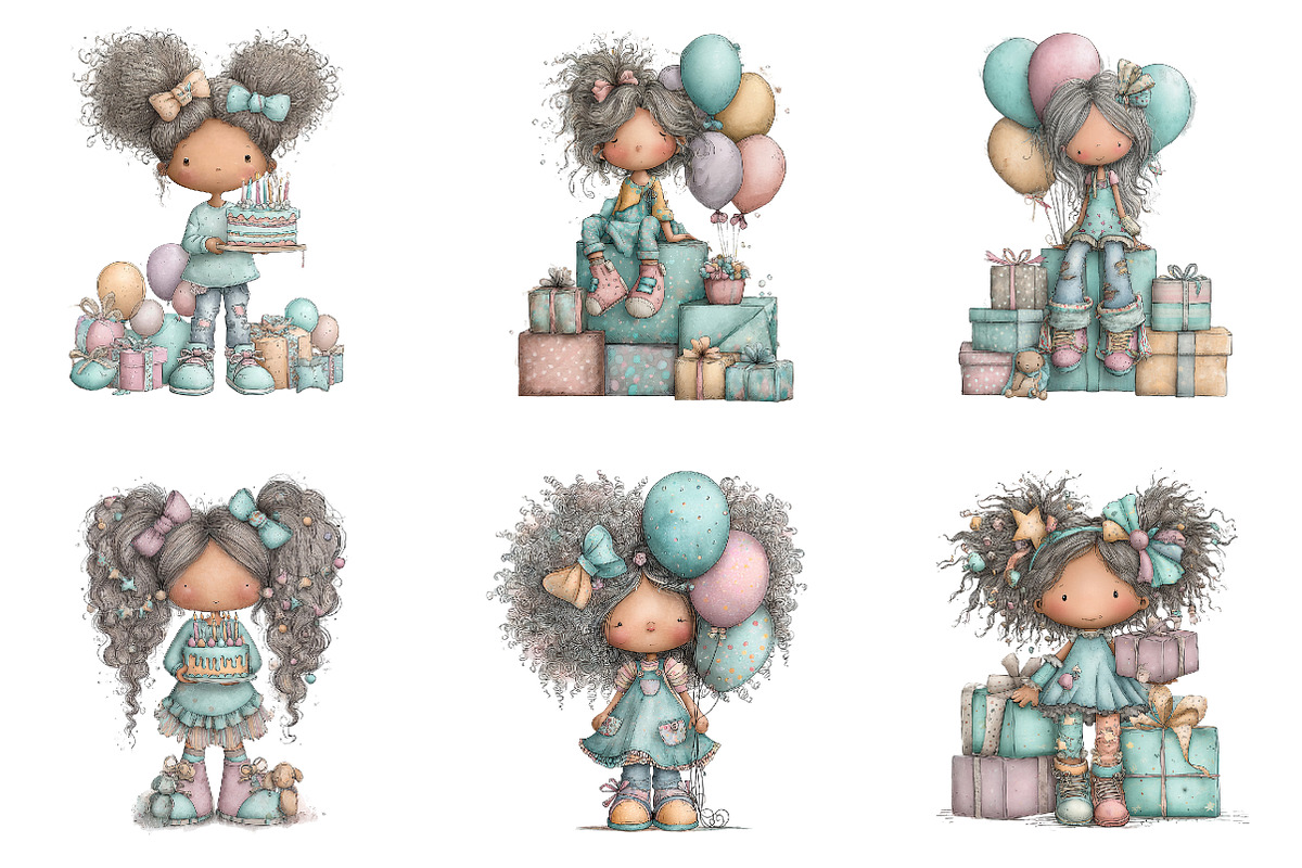Whimsical birthday girl clipart, an Illustration by SinaCreation (Photo 10 of 11)