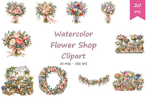 Watercolor Flower Shop Clipart
