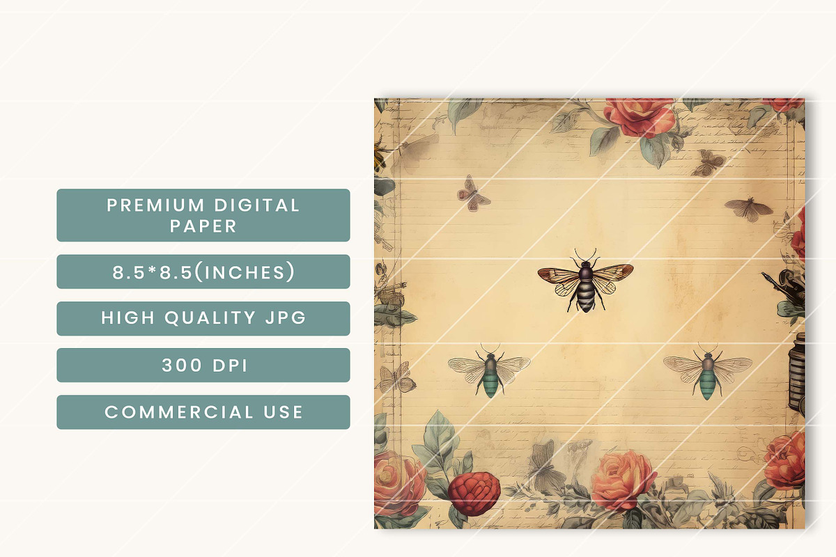 Vintage Bugs Junk Journal Paper, a Background Graphic by BusyDaydesign (Photo 7 of 9)