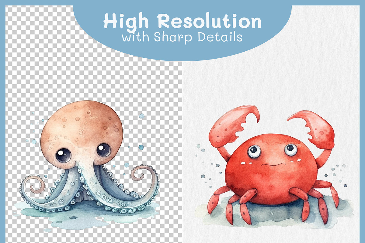 Cute Ocean Animals Clipart Bundle, an Animal Illustration by Digital Dreamscaping (Photo 4 of 4)
