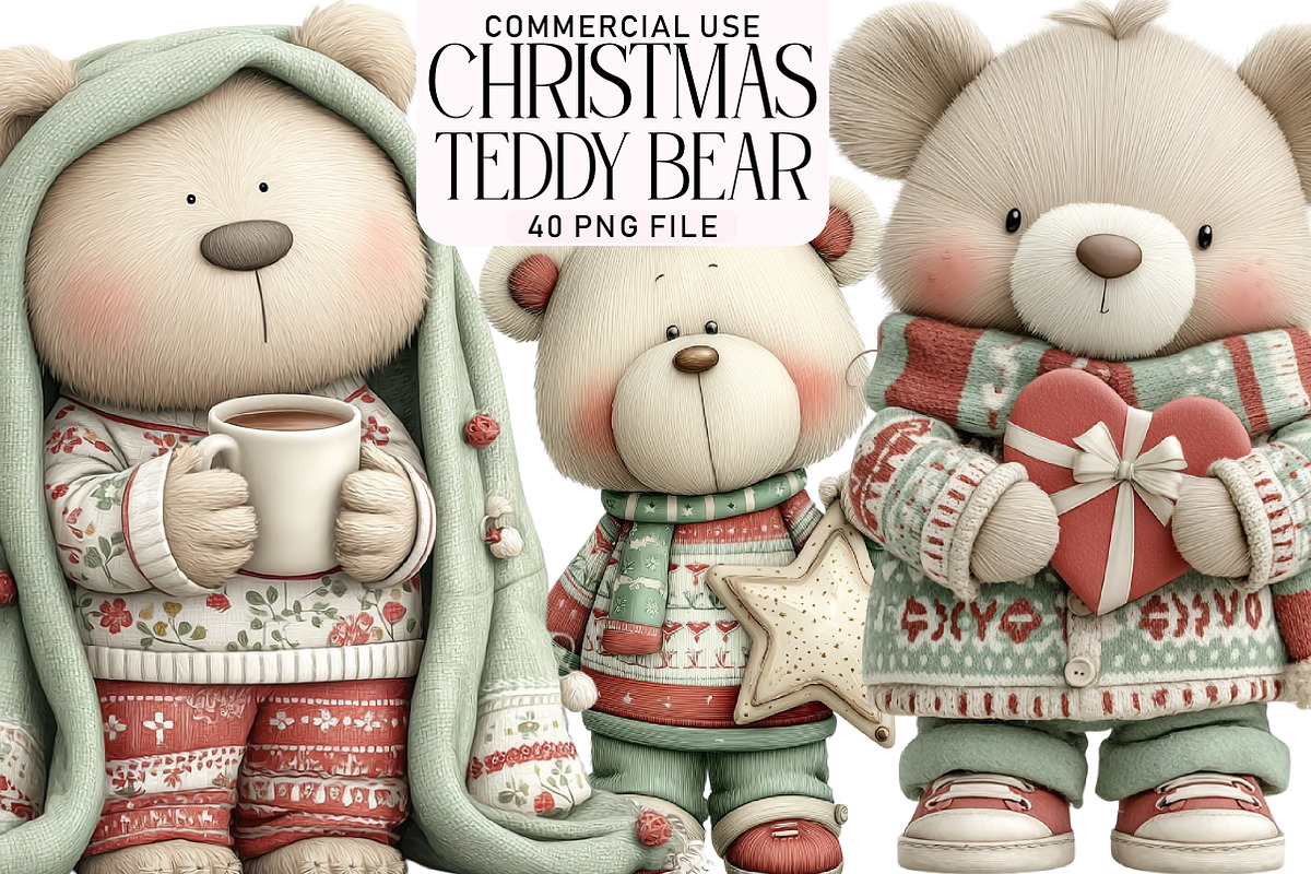Christmas Teddy Bear Clipart, an Illustration by Daily.Designs (Photo 1 of 5)
