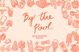 Summer by the pool illustrations