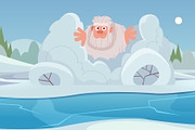 Fluffy yeti popping out of snow, an Animal Illustration by Onyx (Thumbnail 3 of 3)