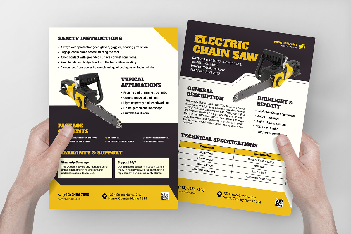 Electric Chain Saw Data Sheet, a Flyer Template by Annora Studio (Photo 2 of 6)