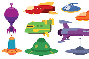 UFO Spaceship Vector Set