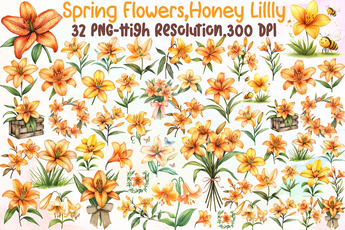Orange Spring Flowers PNG Honey Lill, an Illustration by Sublimation Artist (Photo 1 of 6)